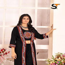 Rayon Mirror Work Navratri 3-Piece Dhoti Set